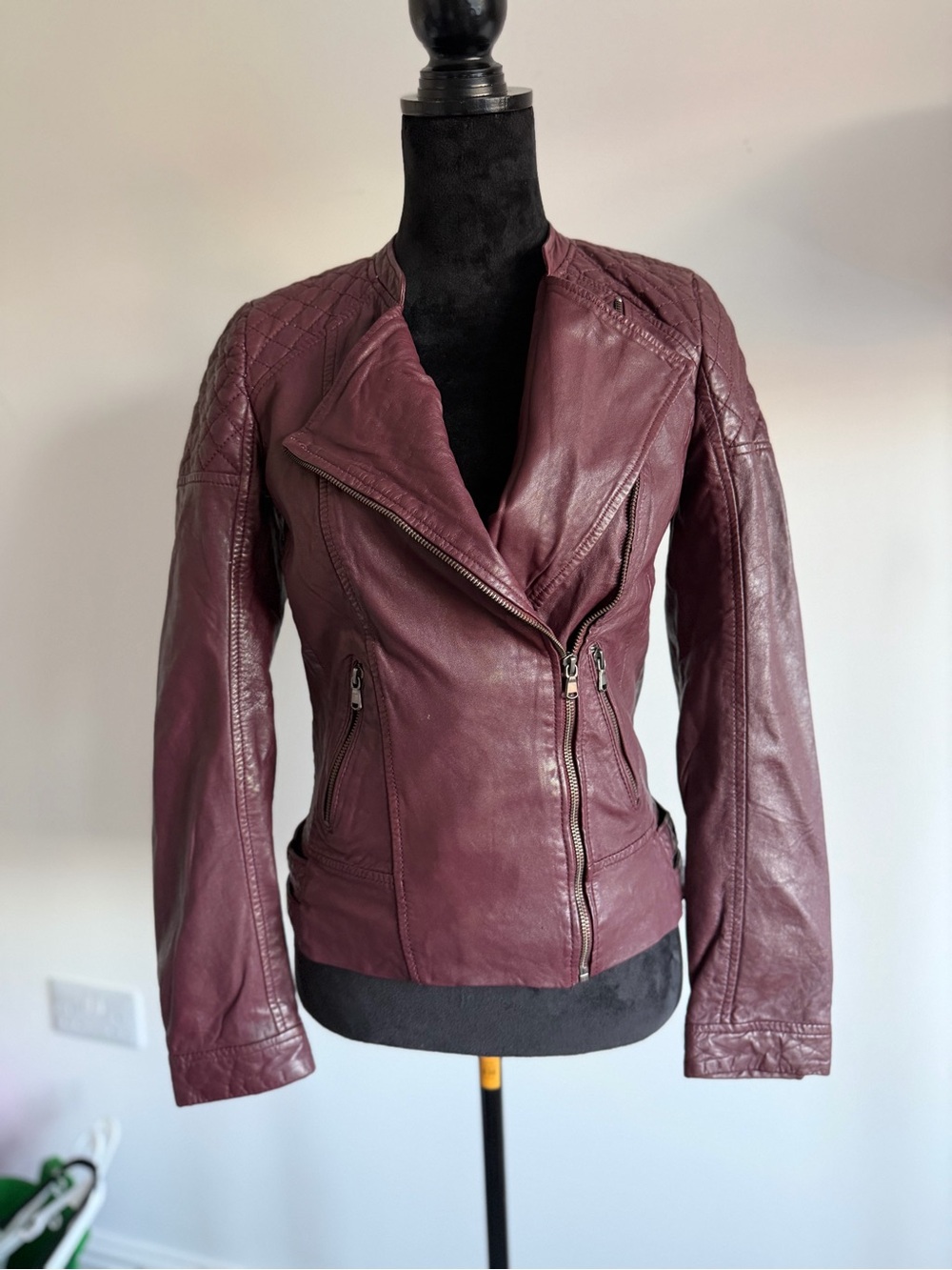 Promod Mauve Quilted Leather Moto Jacket
